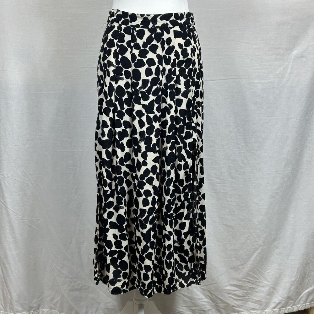 H&M Maxi Skirt Double Slit Black White Side Zip Business Career Office 6 Flowy